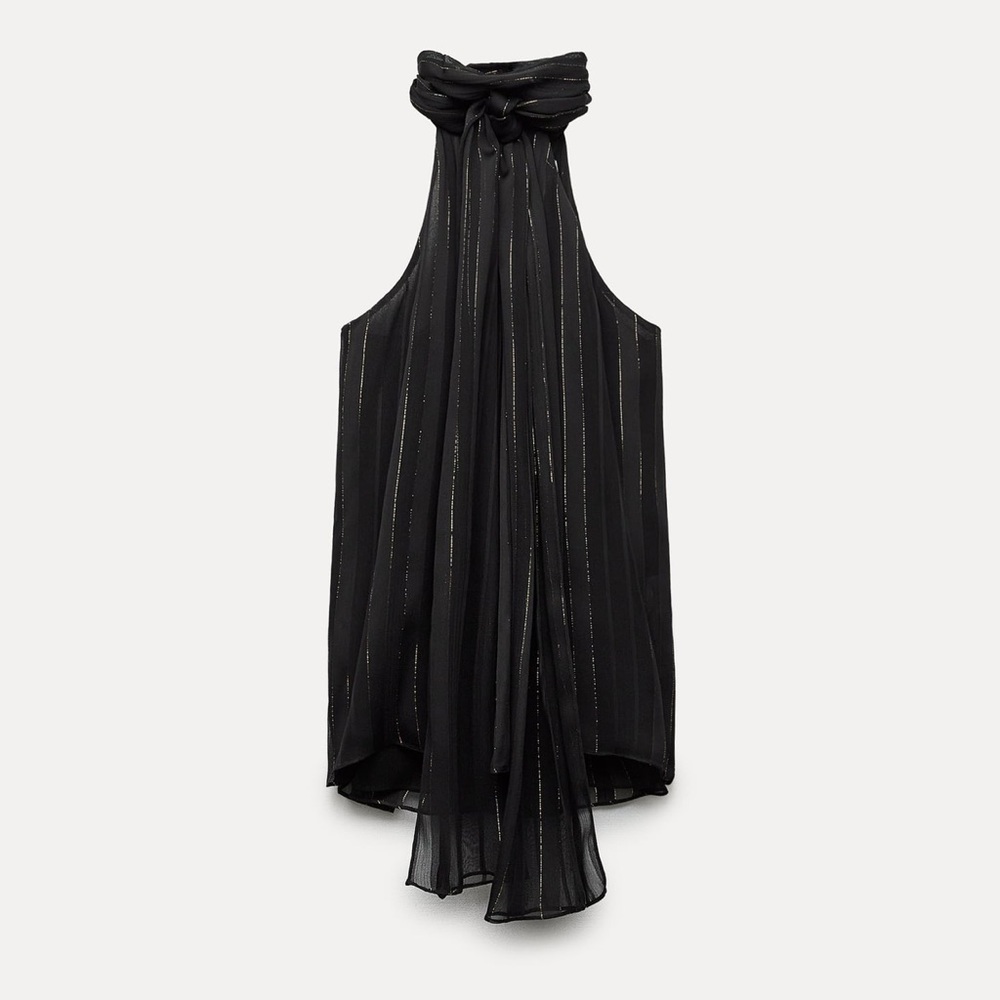 Zara Gold Metallic Thread Bow Top